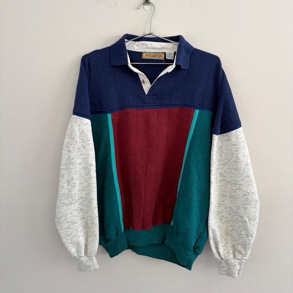 Zone Defense by The Apparel Zone Vintage 90s Colorblock Rugby Sweatshirt Large